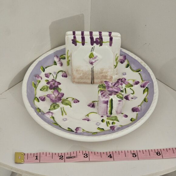 Vintage - Lady Jayne LTD - Ceramic Breakfast Tea Bag Resting Plate Violets - Picture 8 of 9